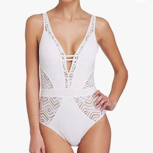 One piece bathing suit crochet white